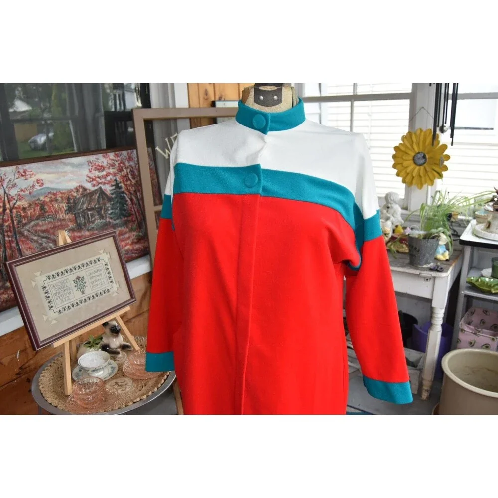 1960s Appel Tri-Color Velveteen Maxi Robe -Red, Teal, Cream-Made in USA-Small
